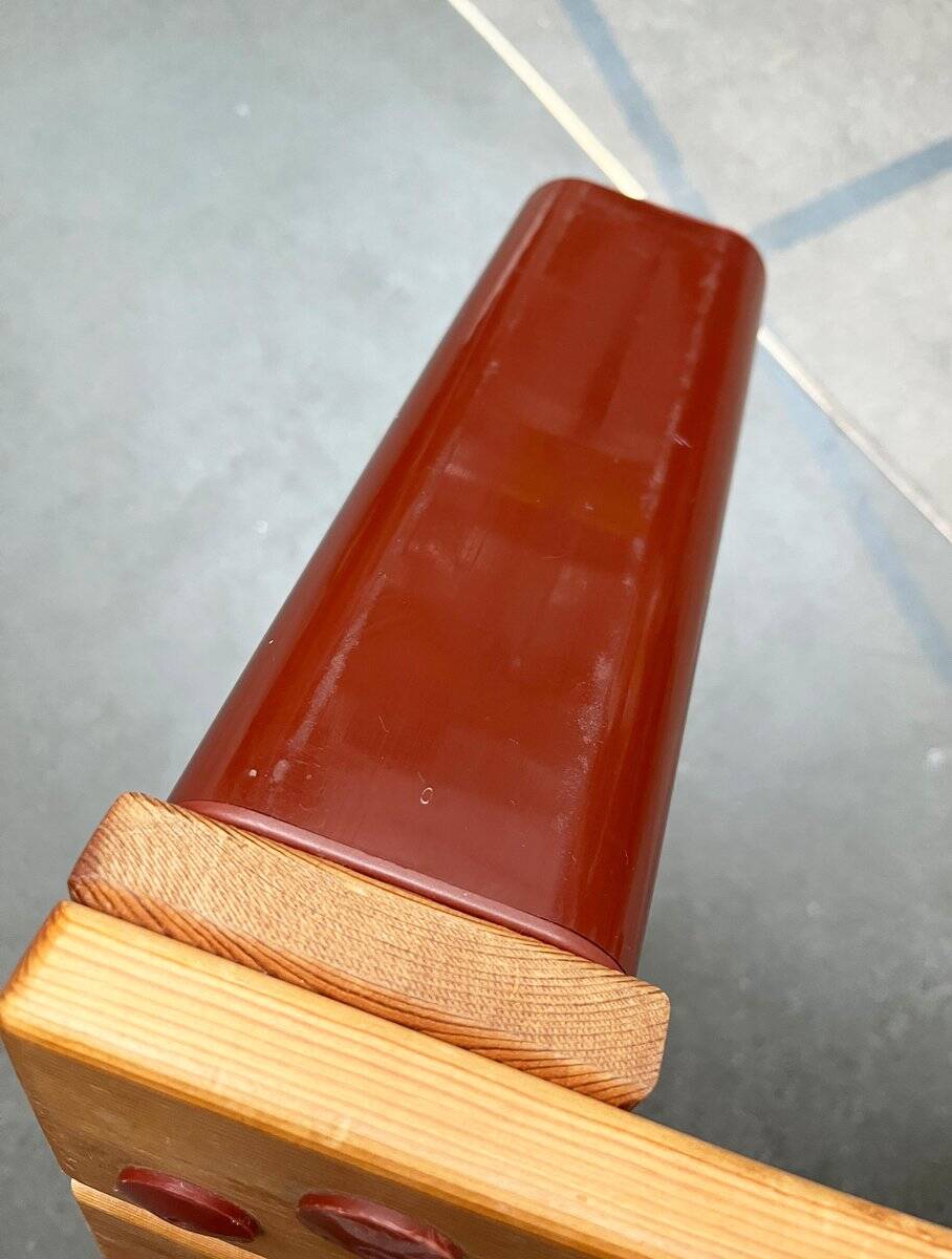 Table basse vintage en pin massif et plastique pour canapé d'extérieur, années 1970