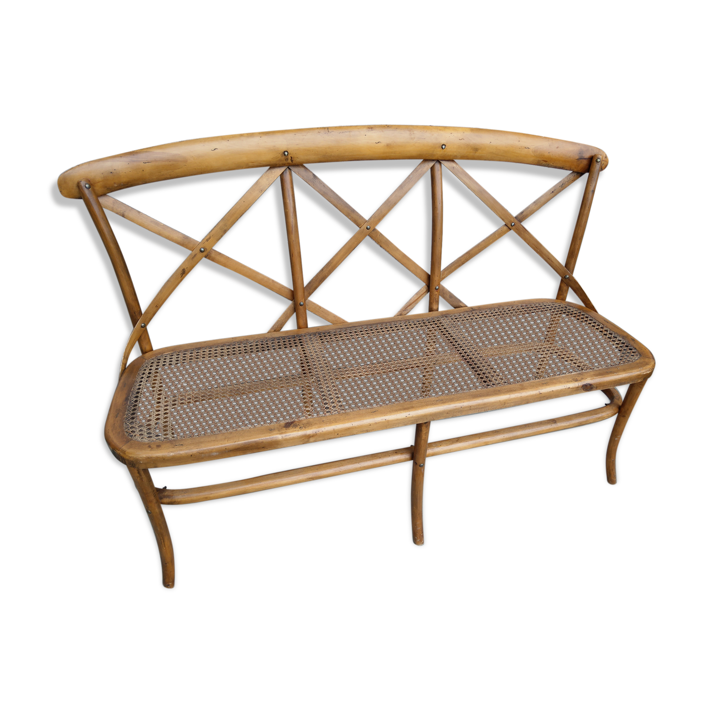 Former bench in wood and caning