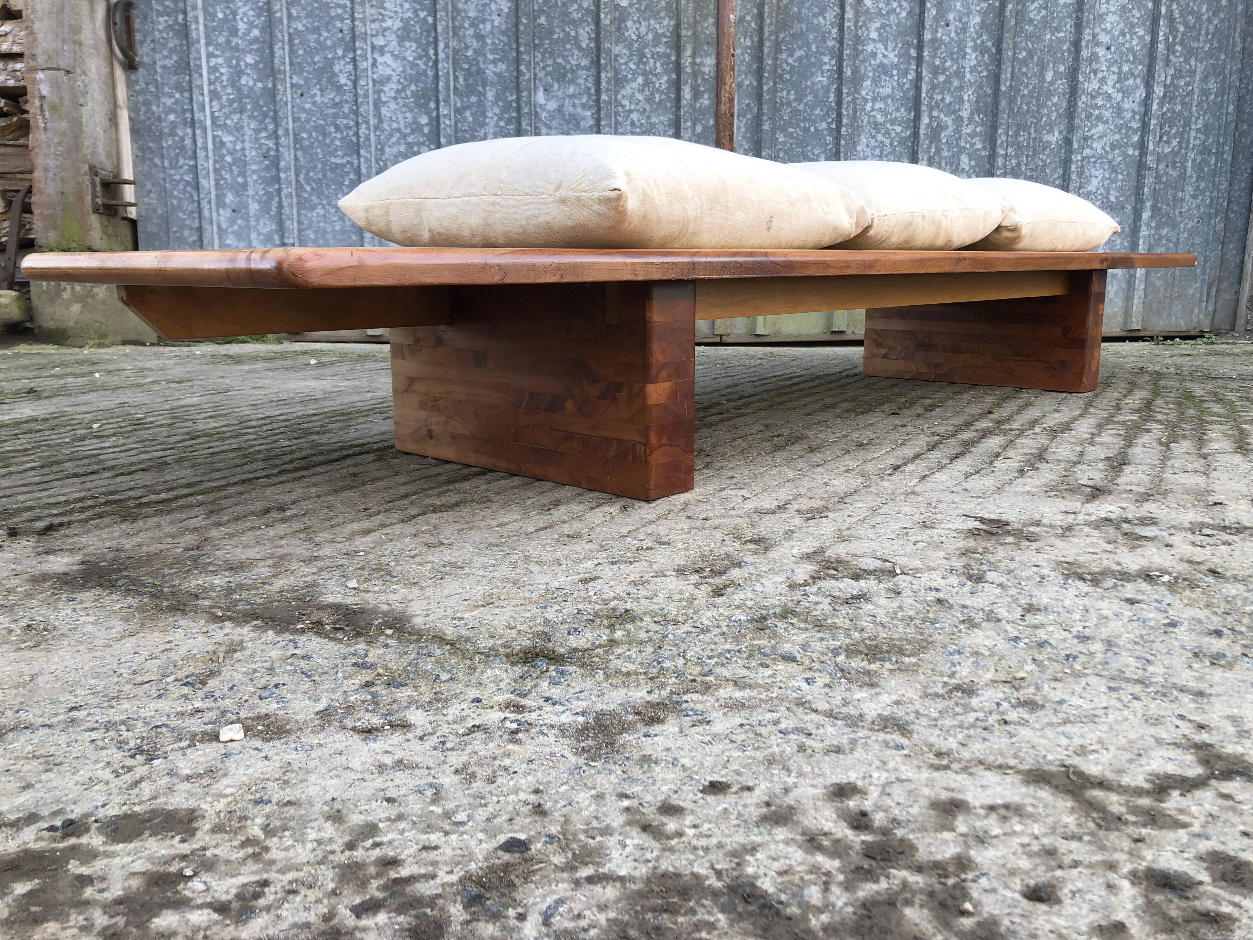 Vintage Yew Wood Bench with 3 Cushions