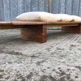 Vintage Yew Wood Bench with 3 Cushions