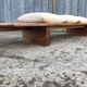 Vintage Yew Wood Bench with 3 Cushions