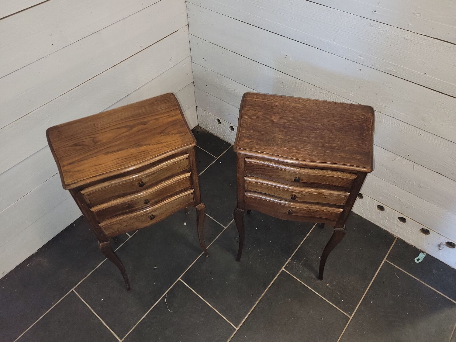 Pair of Louis XV style oak bedside tables
