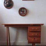 vintage desk with wooden storage drawers