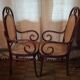 Pair of curved wooden armchairs and caning Thonet N ° 17 or long John 1920