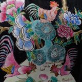 Vase pot covered black family floral decoration and China 34cm porcelain around 1900