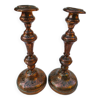 Pair of old copper candlesticks