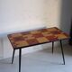 Vintage coffee table in laminate with geometric design, with tapered legs.