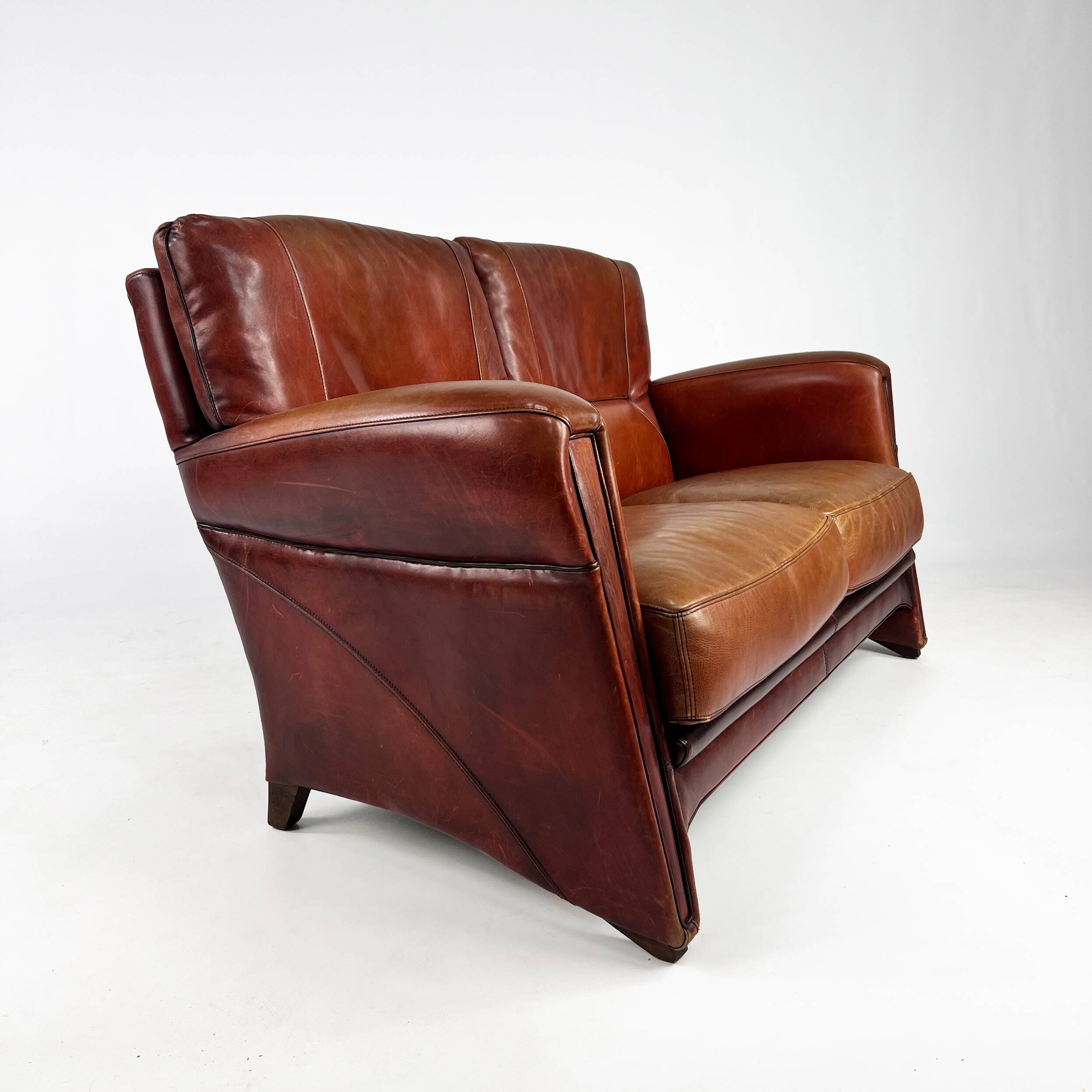 Vintage Thick Leather 2 Seat Sofa, 1980s