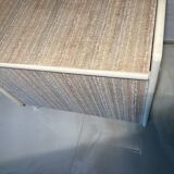 Vintage upholstered chest, white lacquered wooden structure, 1960s-70s