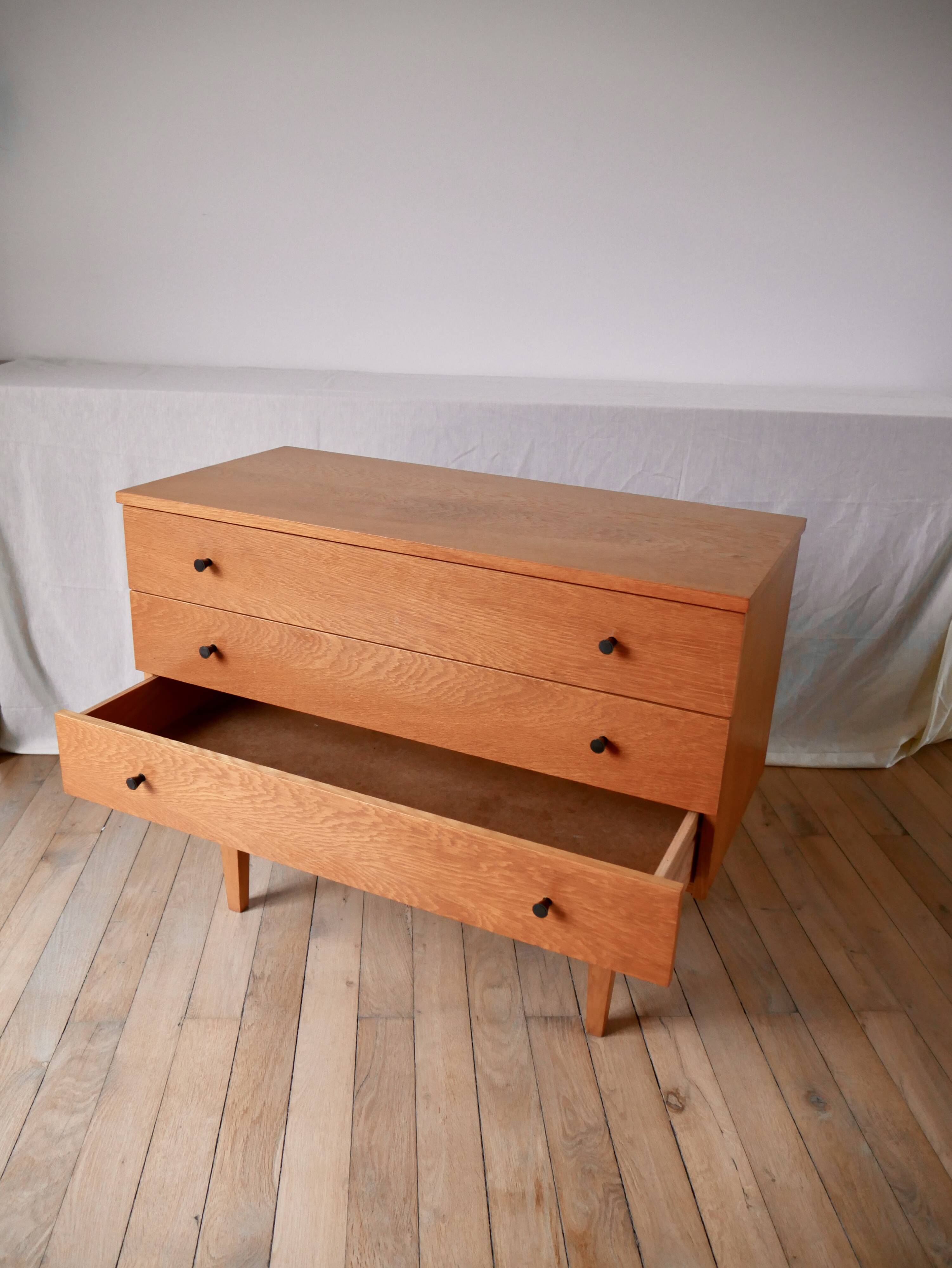 Scandinavian designer chest of drawers in blond oak Mid-Century Circa 1950