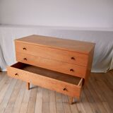 Scandinavian designer chest of drawers in blond oak Mid-Century Circa 1950