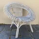 Vintage white rattan armchair