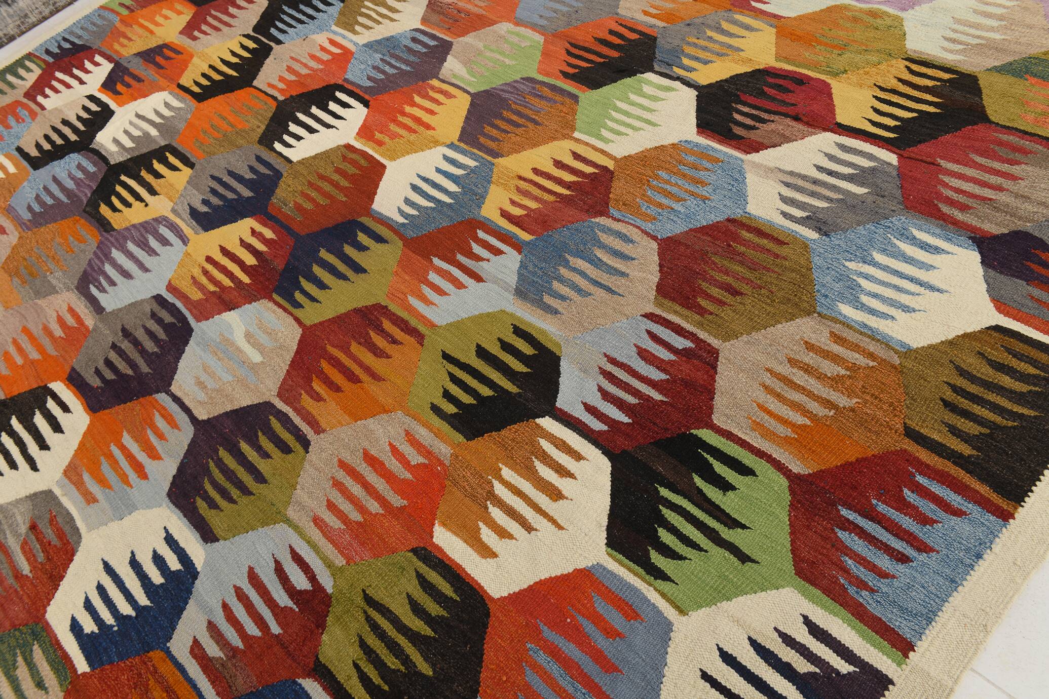 8x12 Kilim Rare Style Multicolor Designer Vintage Kilim Rug, 255x376 Cm