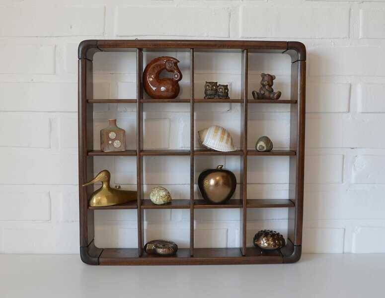 Vintage wooden wall knick knack shelf / shadow box / Gianfranco Frattini