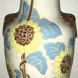 Glazed ceramic vase with polychrome decoration of sunflower flowers 36 cm