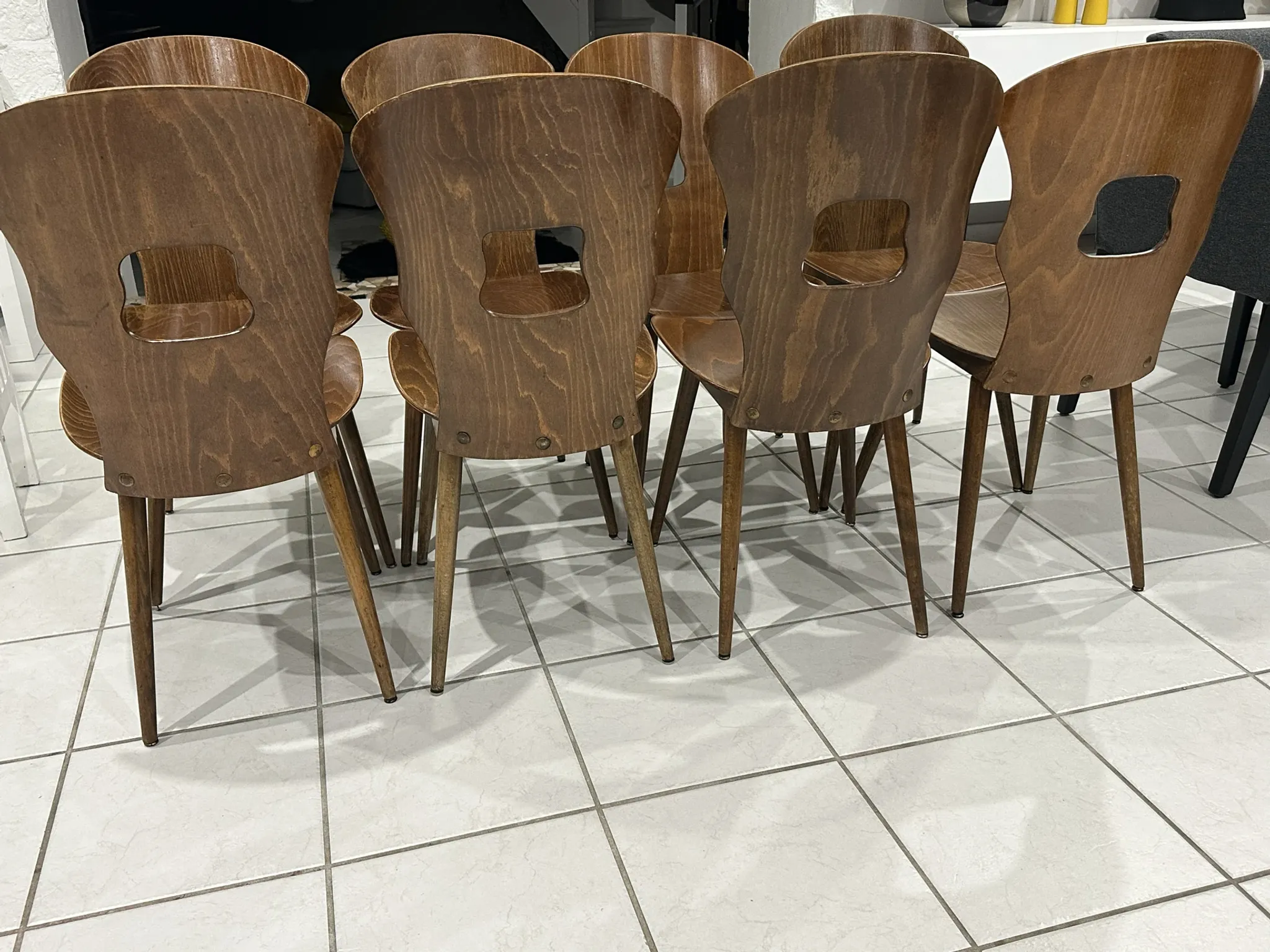 Set of 8 vintage Baumann bistro chairs from the 1970s.