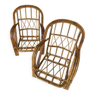 Pair of Audoux Minet rattan armchairs 1960