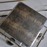 Wall mounted chromed metal coat rack with square mirror, 4 hooks and a hat rack, 50s