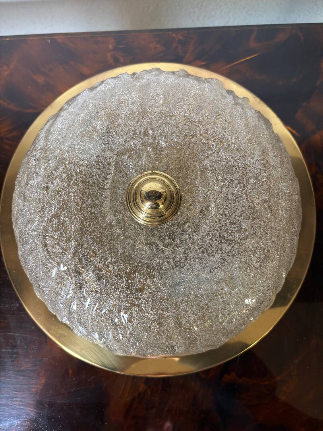 Frosted glass and brass ceiling light, 1970s