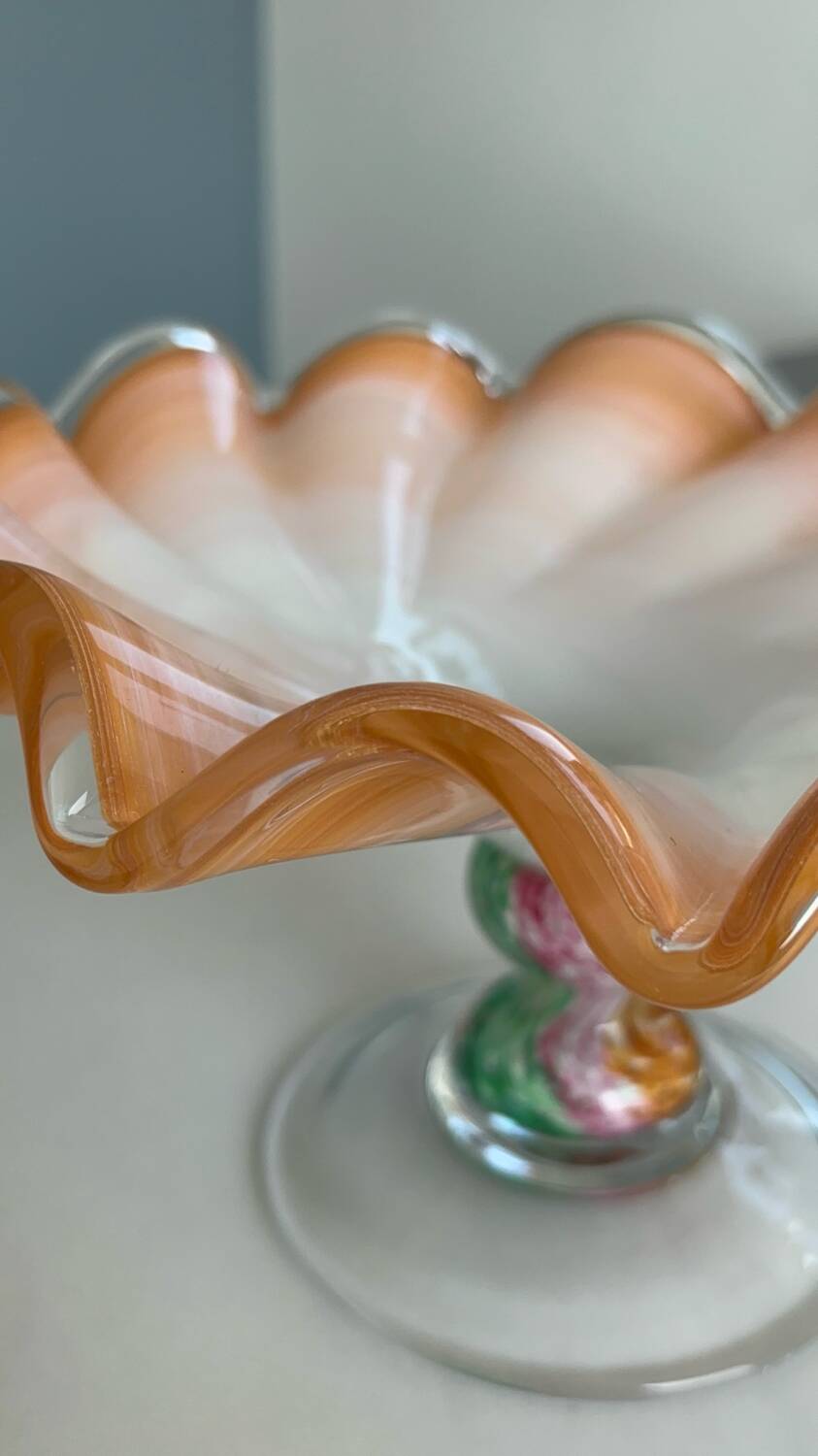 Vintage Murano glass wavy multicoloured centrepiece bowl