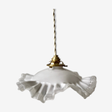 Suspension en opaline en verre plissé années 40-50