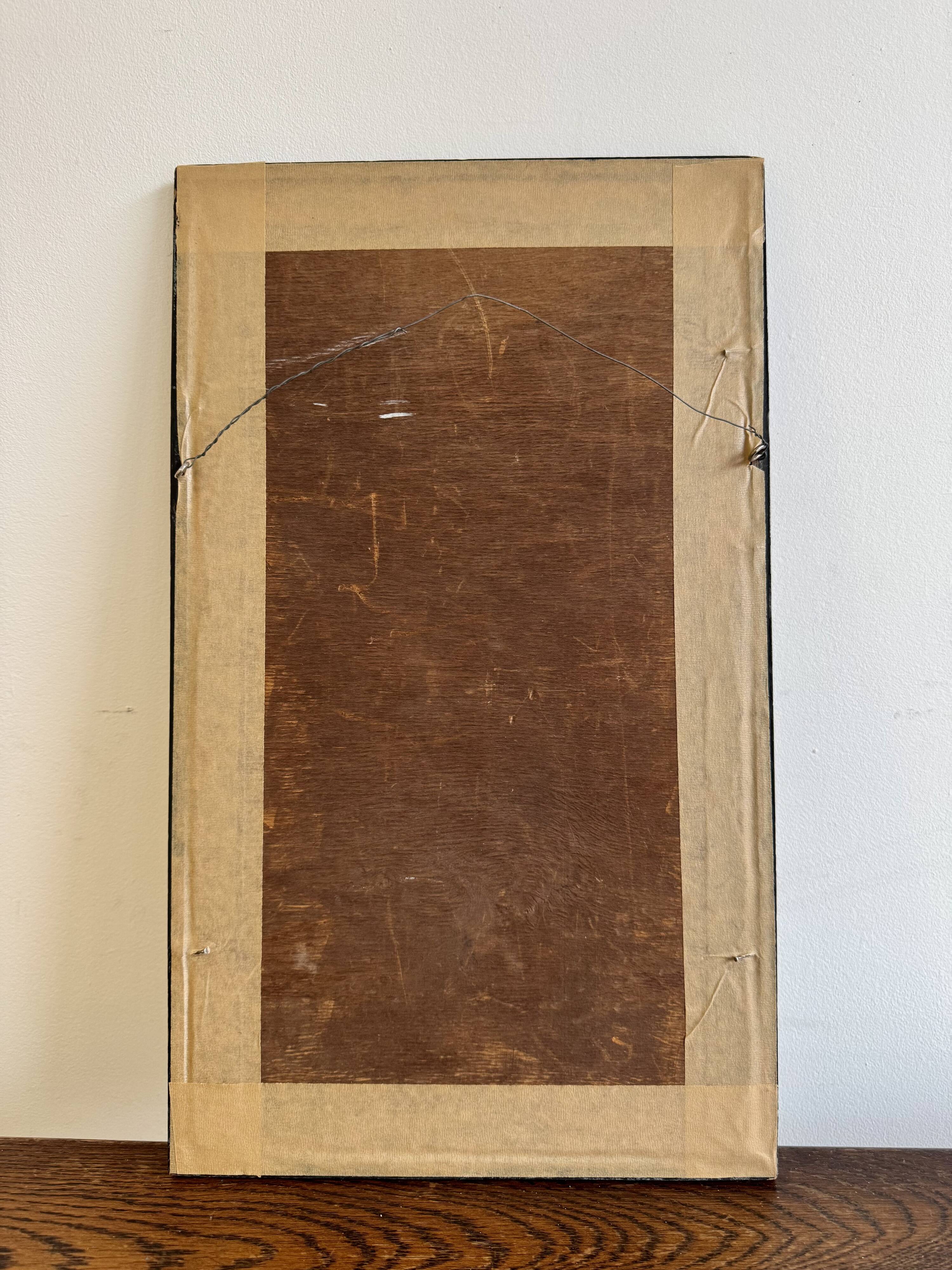 Vintage Print of Lotus Flower and Palm Tree Black Frame