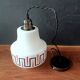 Vintage opaline glass pendant light, red and black geometric patterns, 1960s