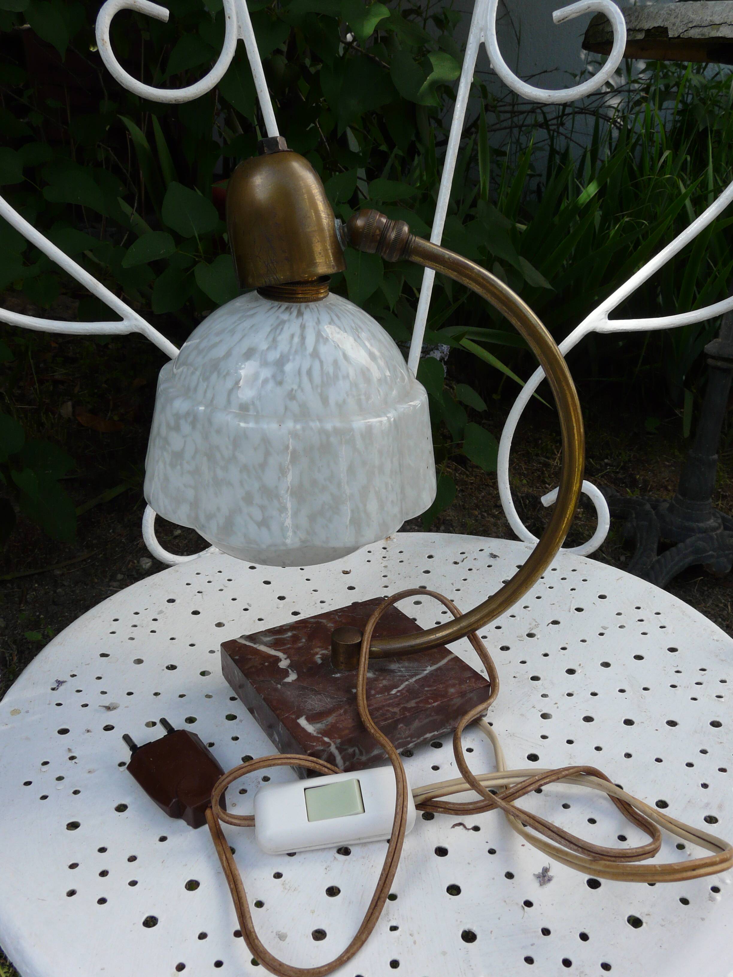 Lampe art-déco en marbre et verre de Clichy