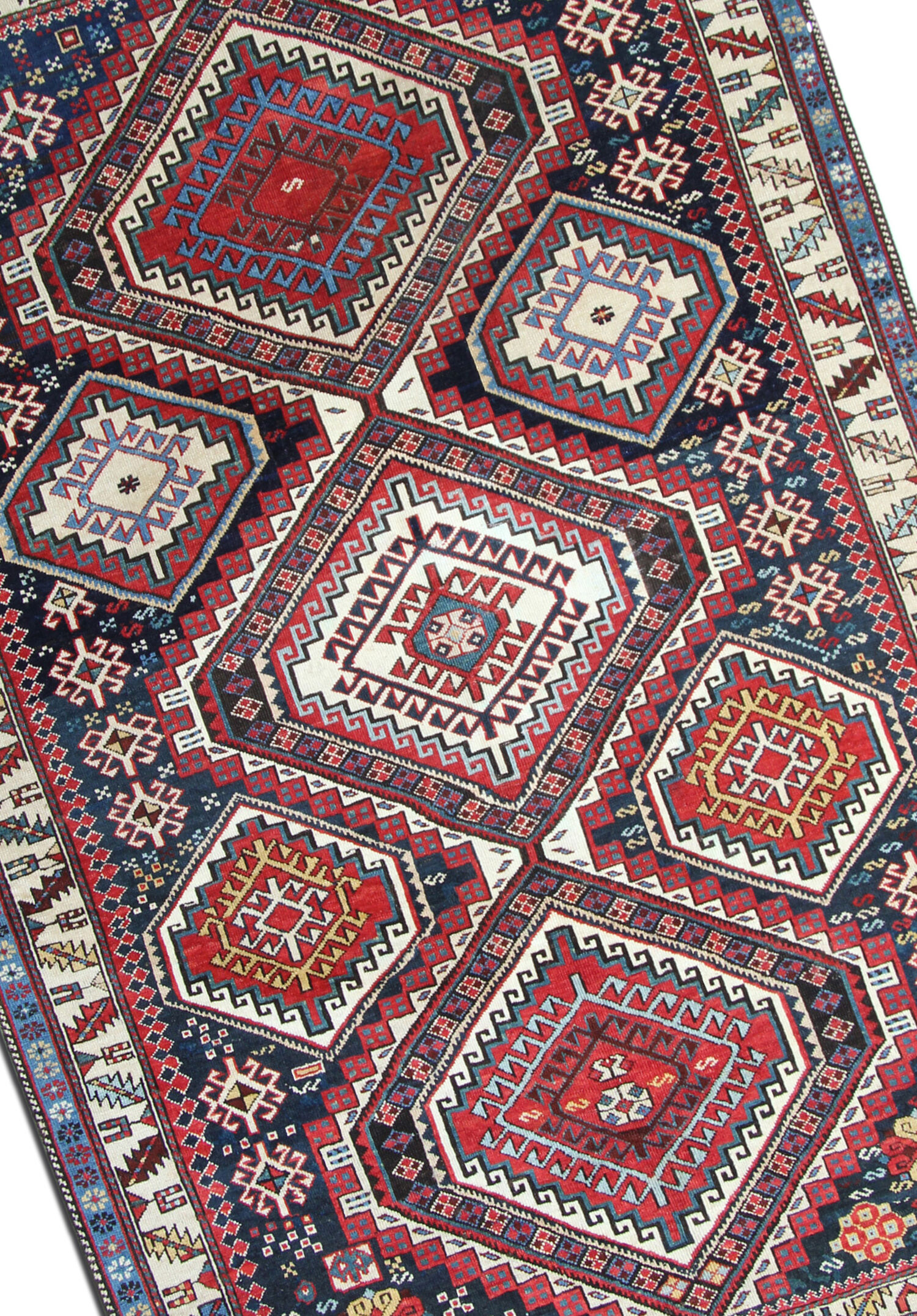Antique shirvan area rug traditional wool tribal geometric azerbaijan carpet- 120x165cm