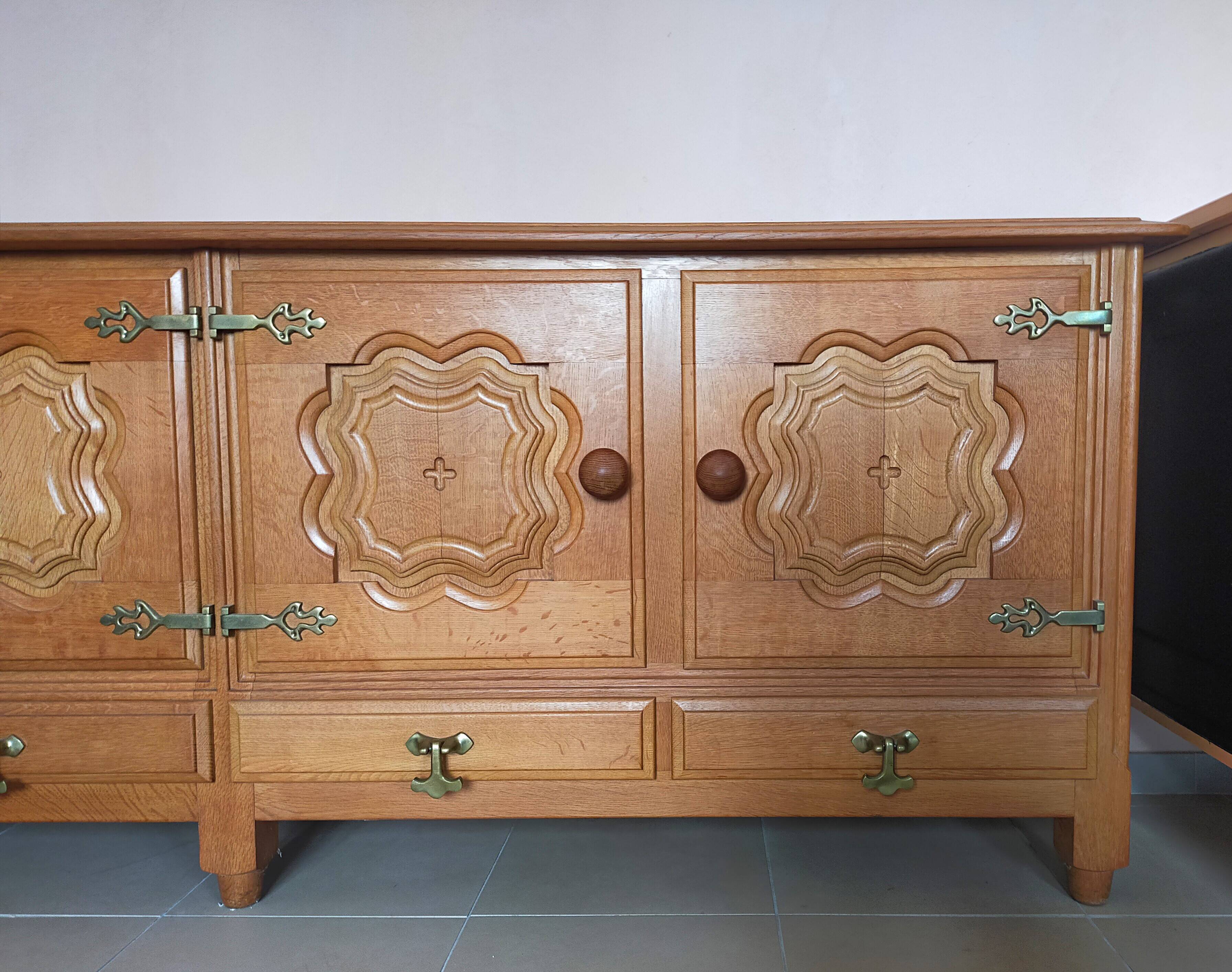 Oak sideboard by Guillerme and Chambron 1960