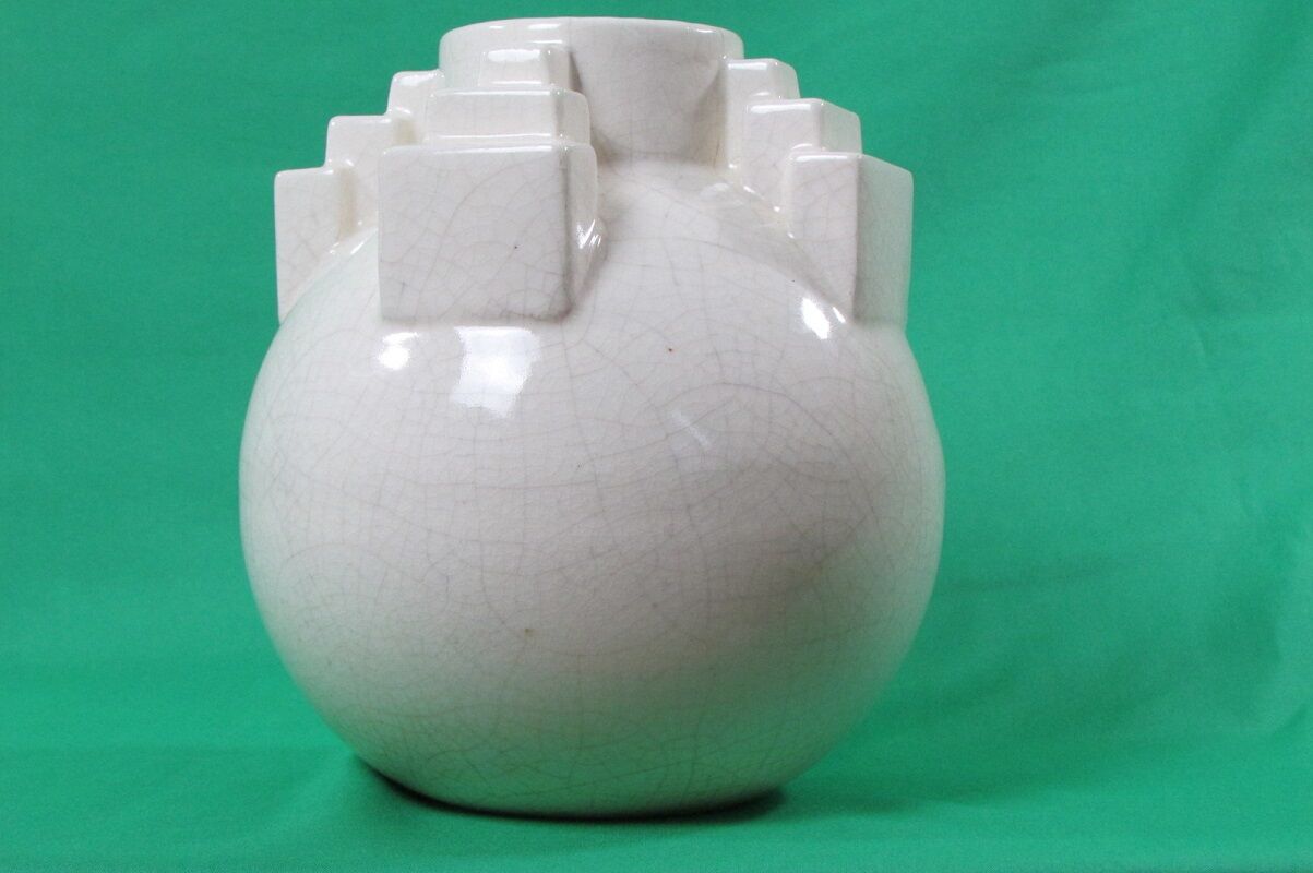 Art Deco cracked ceramic ball vase
