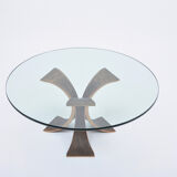 Vintage Brutalist Coffee Table Made of Bronze and Glass