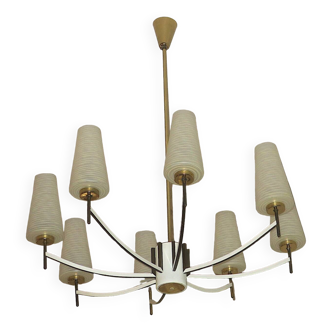 Mid century brass and art glass chandelier, Italy 1970s