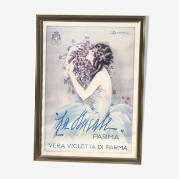 Cadre affiche vintage Vera Violetta di Parma "La Ducale"  Publicité ancienne de parfum signée