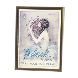 Cadre affiche vintage Vera Violetta di Parma "La Ducale"  Publicité ancienne de parfum signée