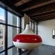 Vintage glass pendant/light, futuristic style, UFO-shaped.