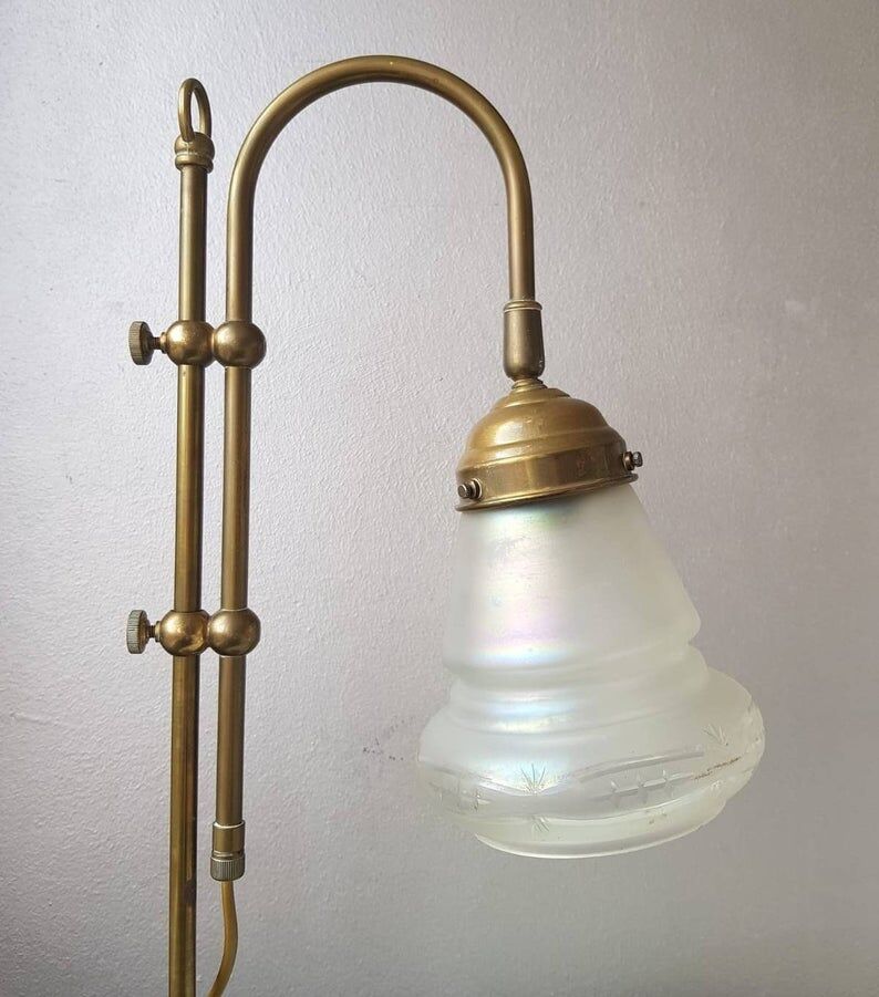 Golden table lamp with 1970 glass lampshade