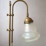 Lampe de table dorée avec abat-jour en verre 1970