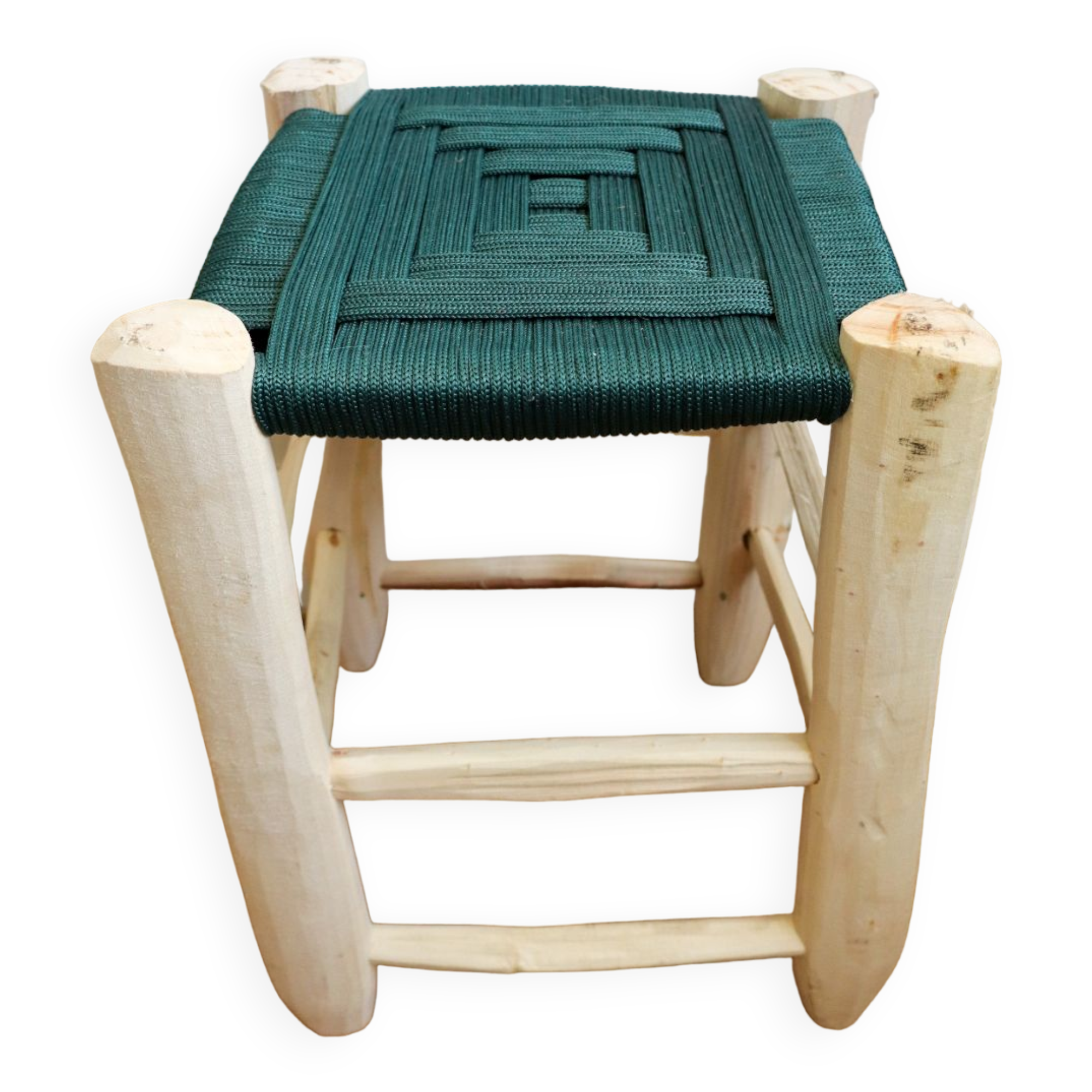 Moroccan stool bohemian wood and nylon emerald green