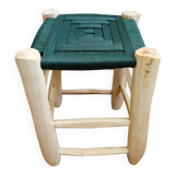 Moroccan stool bohemian wood and nylon emerald green