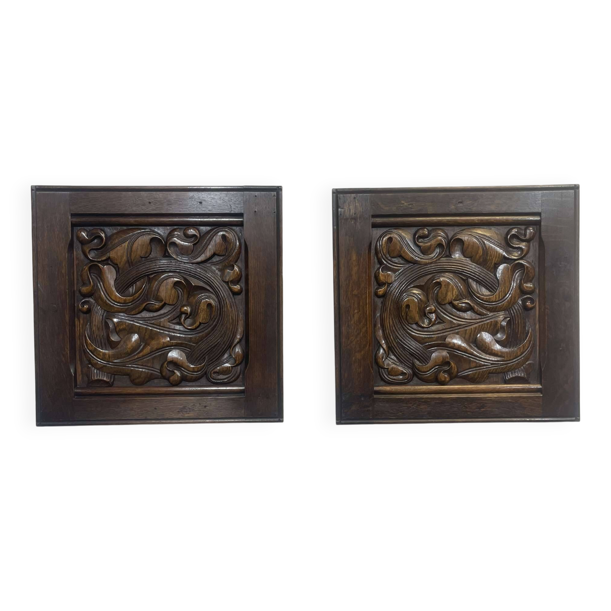 Pair of carved oak panels by Joseph Savina (1901-1983)