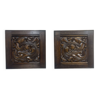 Pair of carved oak panels by Joseph Savina (1901-1983)