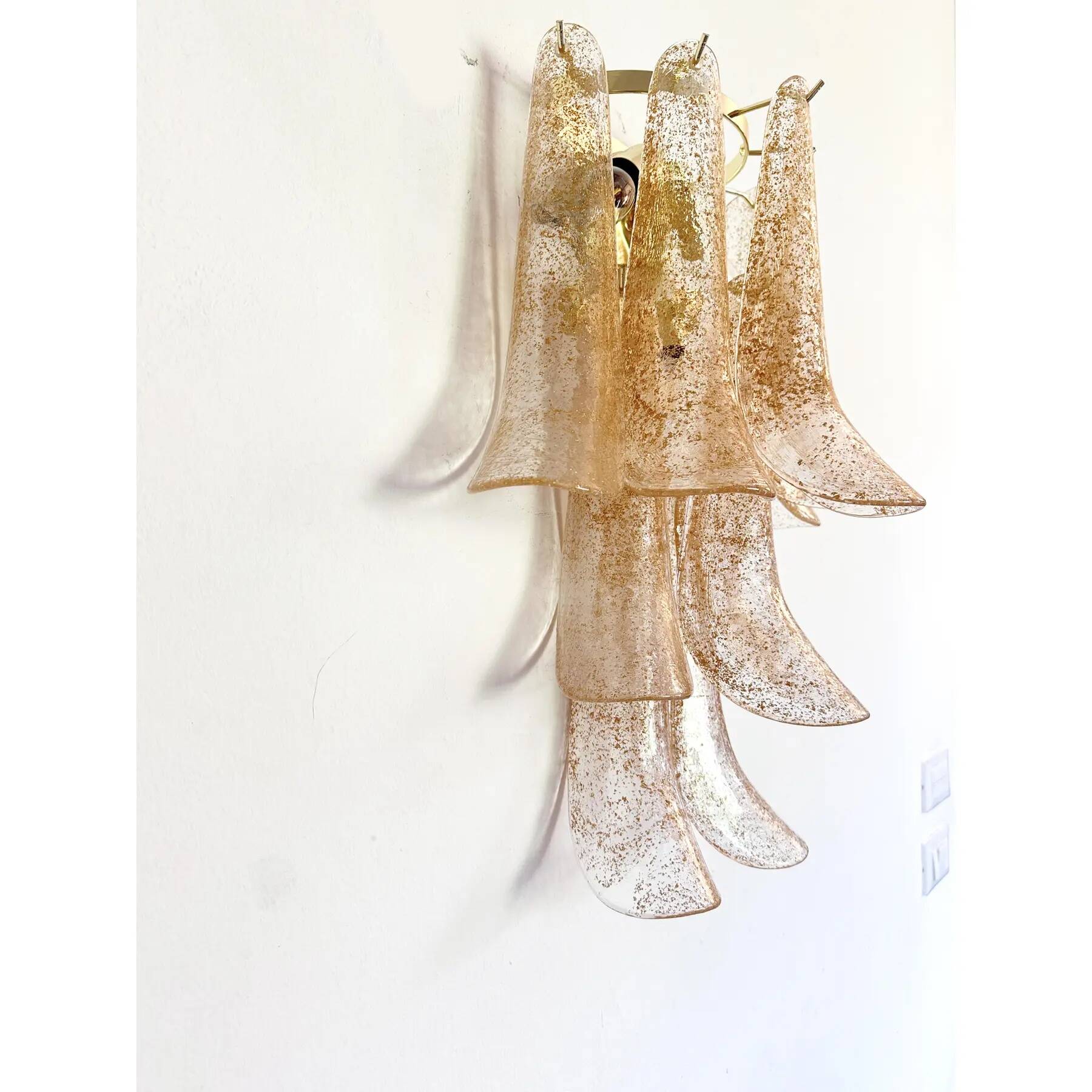 Set of Two Transparent and Gold “Selle” Murano Glass Wall Sconce in Mazzega