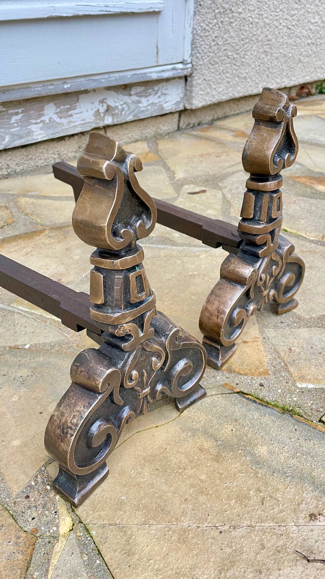 Paire de CHENETS Laiton Massif VINTAGE