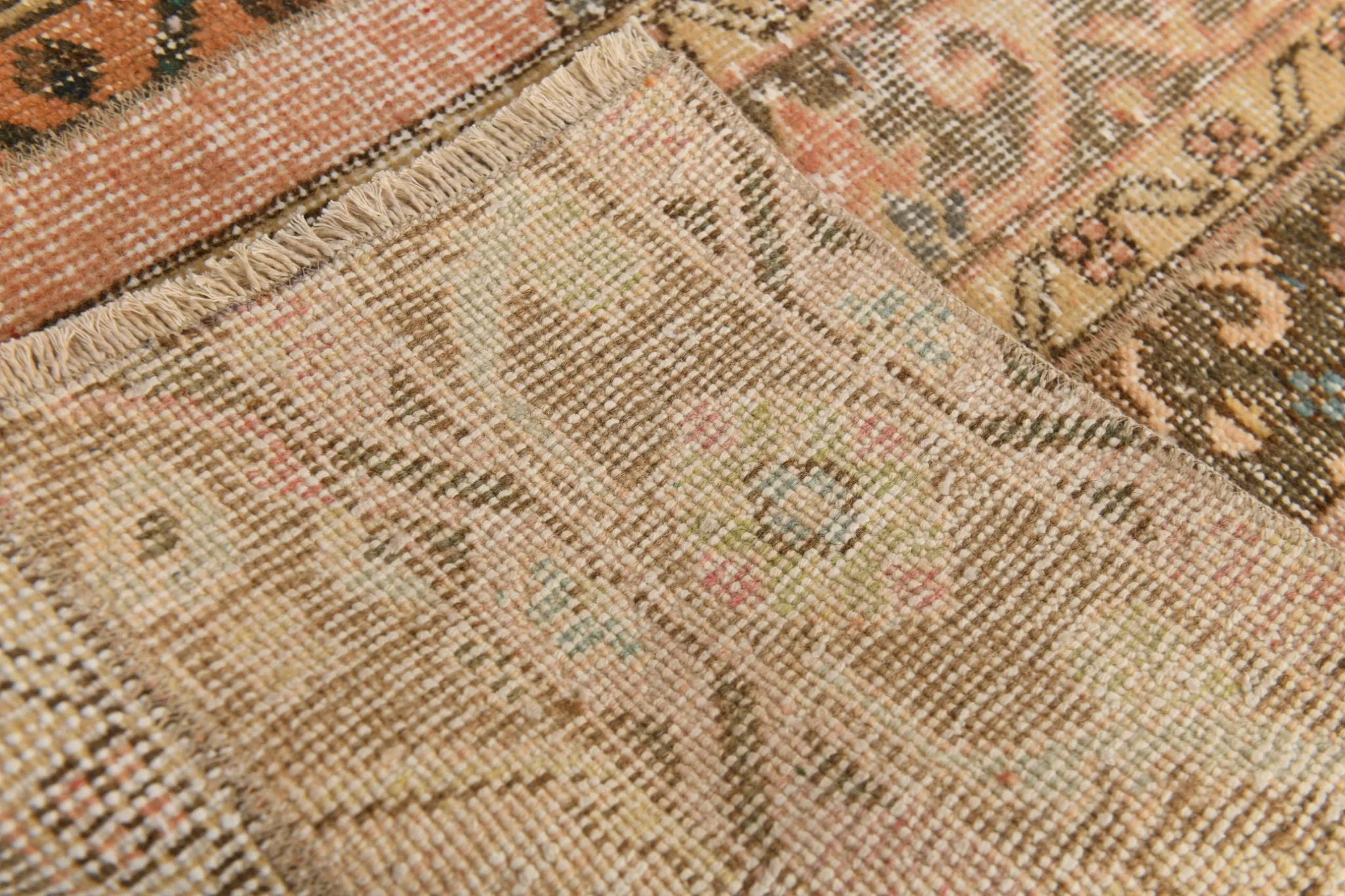 Brown Cream Vintage Persian Runner Rug, Rugs For Rustic Hallway, 74x327Cm