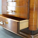 Art Deco walnut nightstand with black opaxite glass, Czechoslovakia 1930s