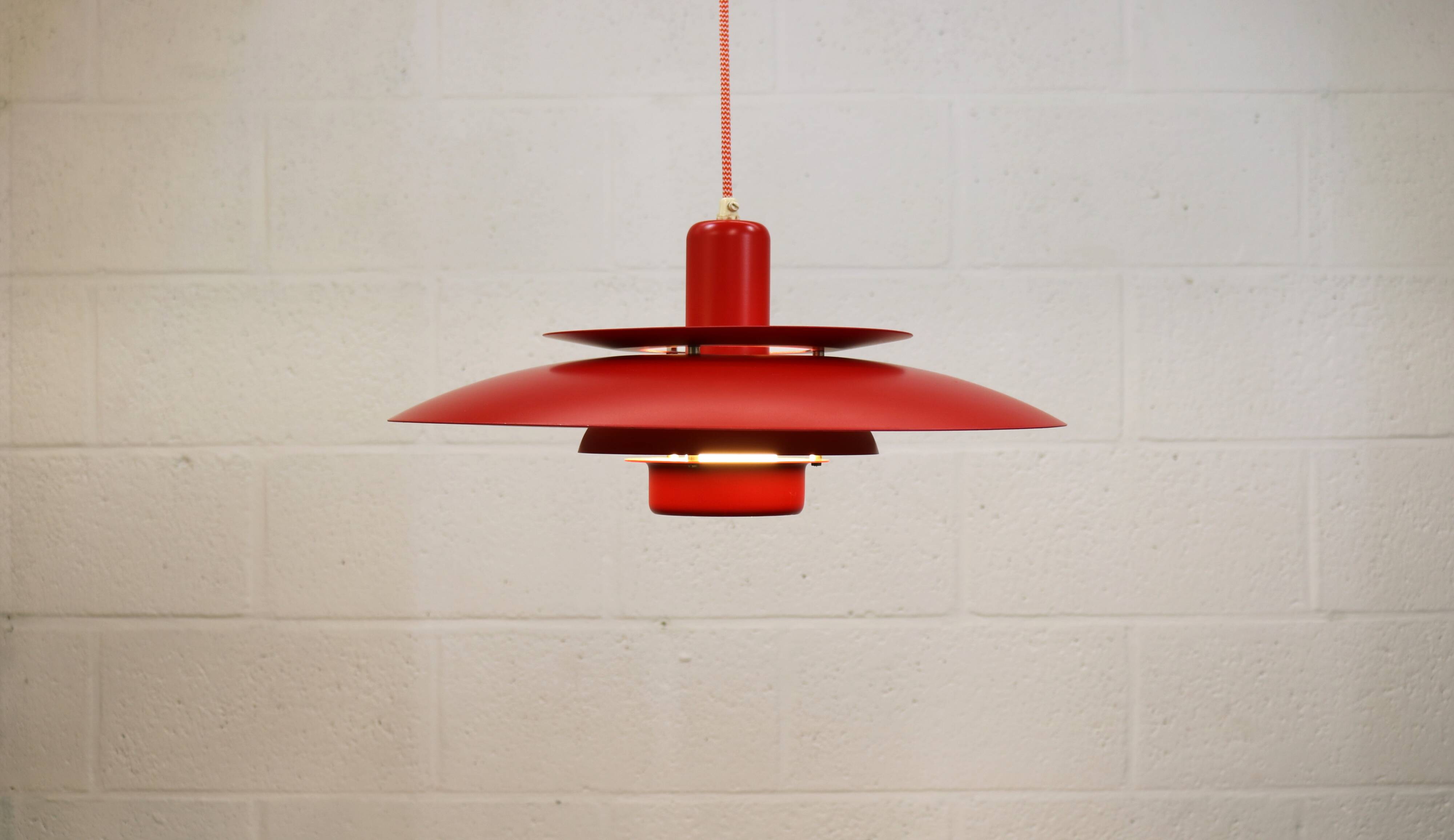 Red vintage Jeka Metaltryk lamp - Danish Modern Design