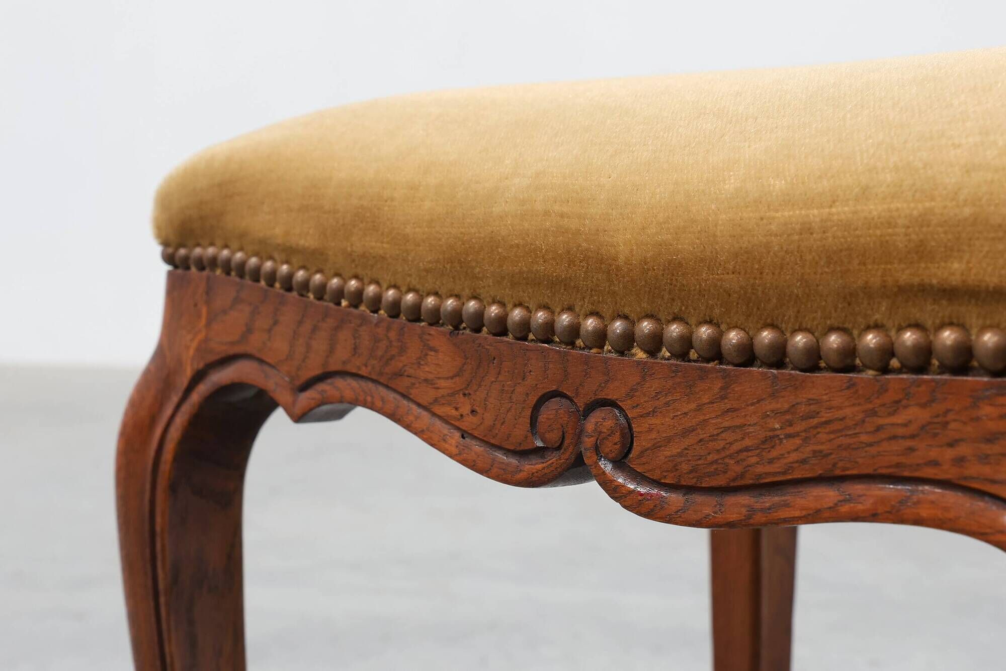 Louis XV Style Walnut Stool with Cabriole Legs and Velvet Seat, France, 20t