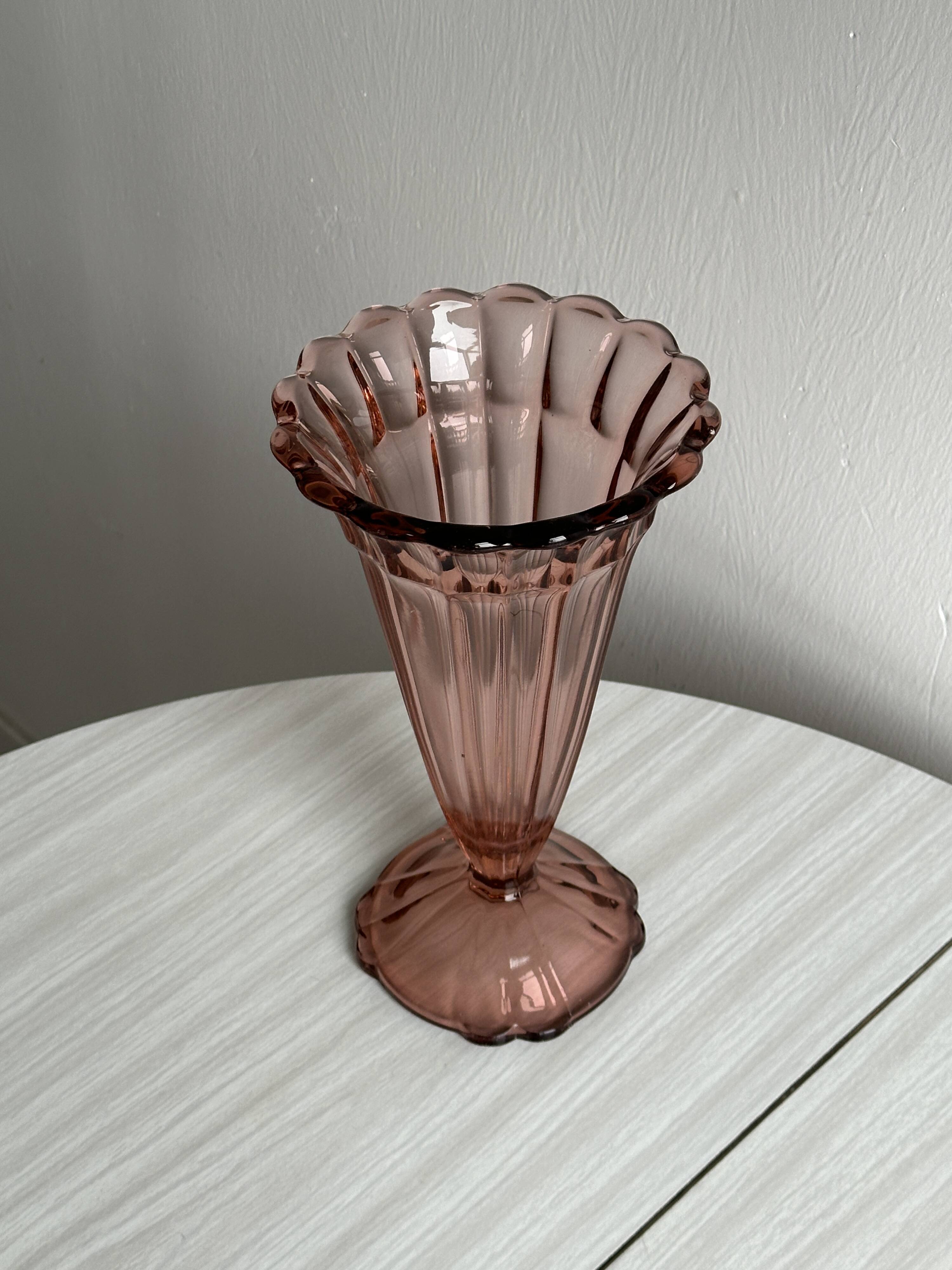 Vintage style translucent pink thick glass vase
