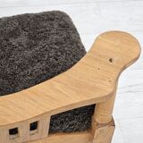 1950s, Danish design, reupholstered armchair, New Zealand sheepskin, oak wood.